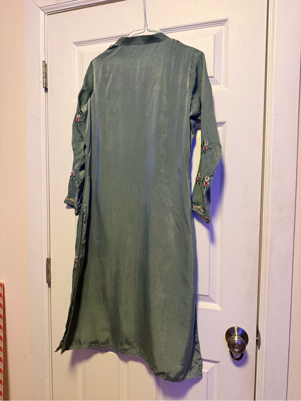 Green Embroidered Tunic Dress with Pink Floral Accents - Picture 6 of 6